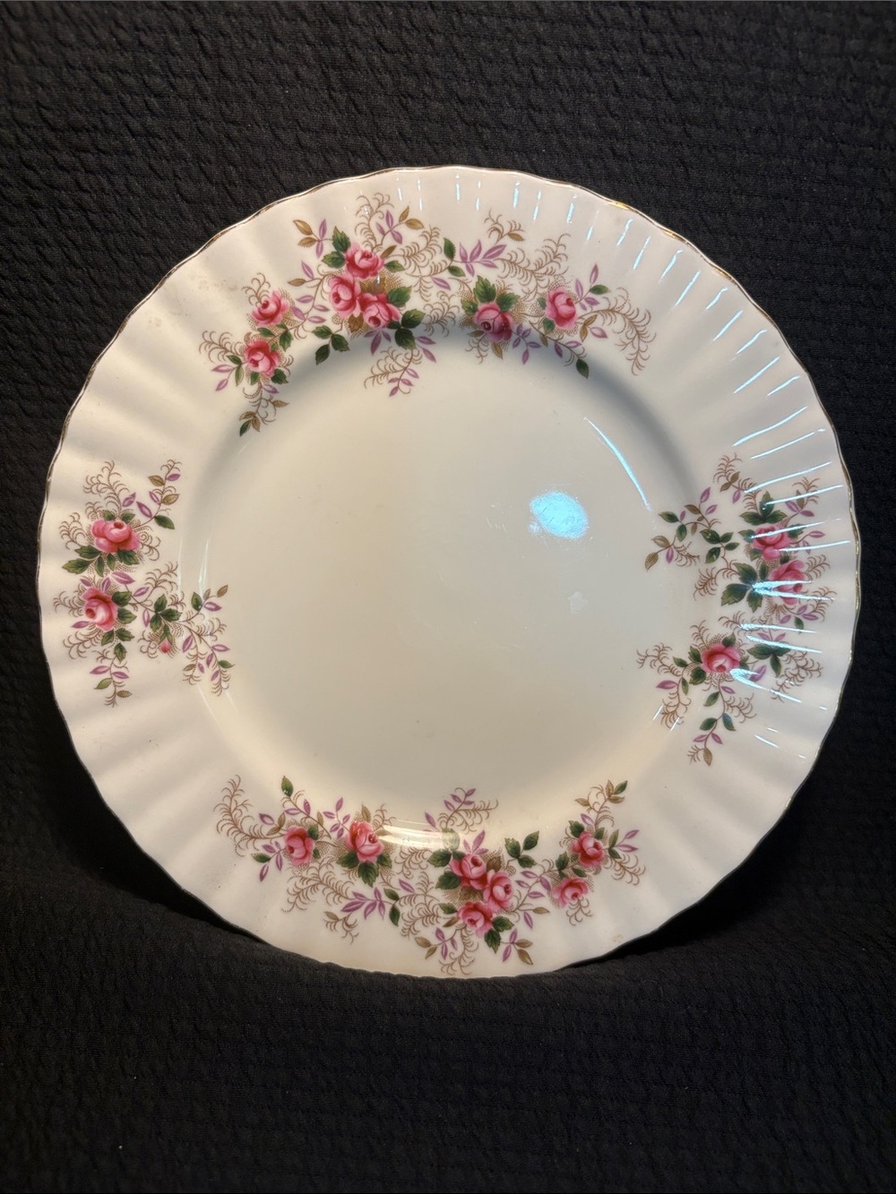 Royal Albert White salad/dessert Plate. Lavender rose with Gold Trim